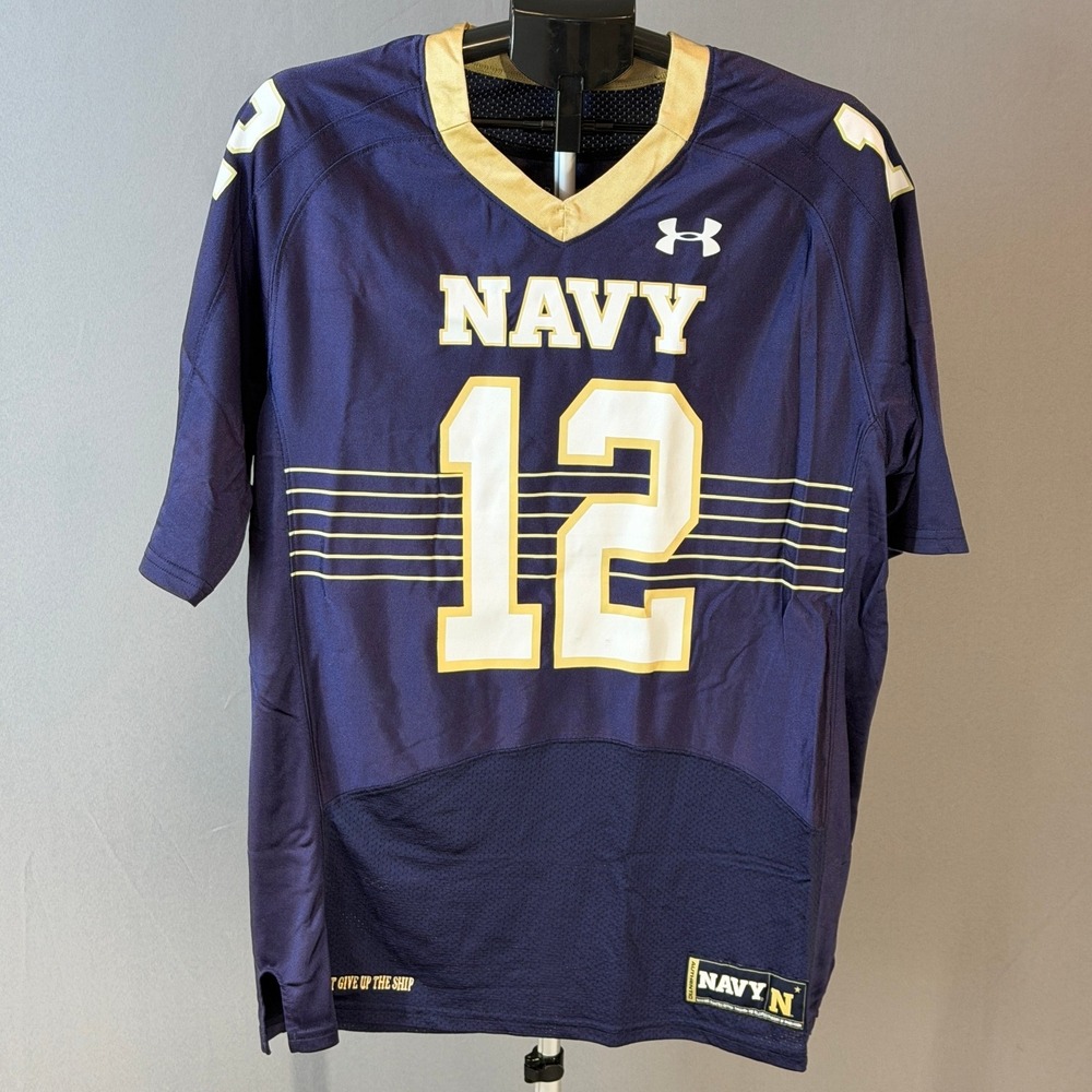 Under Armour Navy Midshipmen Football Jersey Number 12 Loose Heatgear‎ Men's L